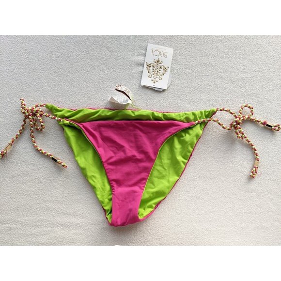 BECCA by Rebecca Virture bikini bottom Size Large Swim Pink Green Reversible NEW - Picture 2 of 4